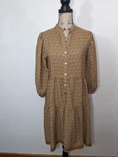 $128 Max Studio Women's Mustard Babydoll Knee Length 3/4 balloon Sleeve Dress XS