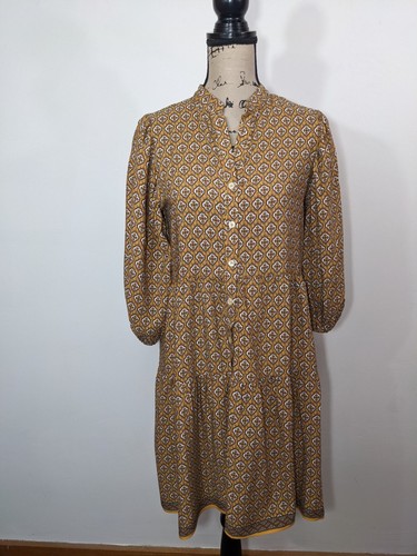 $128 Max Studio Women's Mustard Babydoll Knee Length 3/4 balloon Sleeve Dress XS