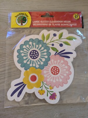 NEW Glitter Designer Flowers Cut-outs 10 Pieces TEACHING TREE