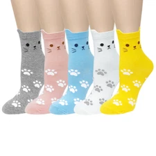 Wrapables Novelty Animal Print Crew Socks (Set of 5), Whiskers and Paws