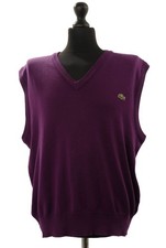 Lacoste Herren Pullunder 6 (XL) lila V-Ausschnitt Ärmellos 100% Schurwolle