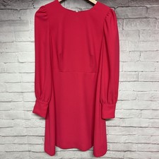 J Crew Dress Womens 8 Pink Red 365 Crepe Long Blouson Sleeve Fit Flare Shift