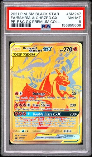 Pokemon Reshiram & Charizard Gx Sm Black Star Promo SM247 Premium Coll. PSA 8