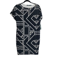 Lauren Ralph Lauren Navy White Sheath Dress Short Sleeve Small