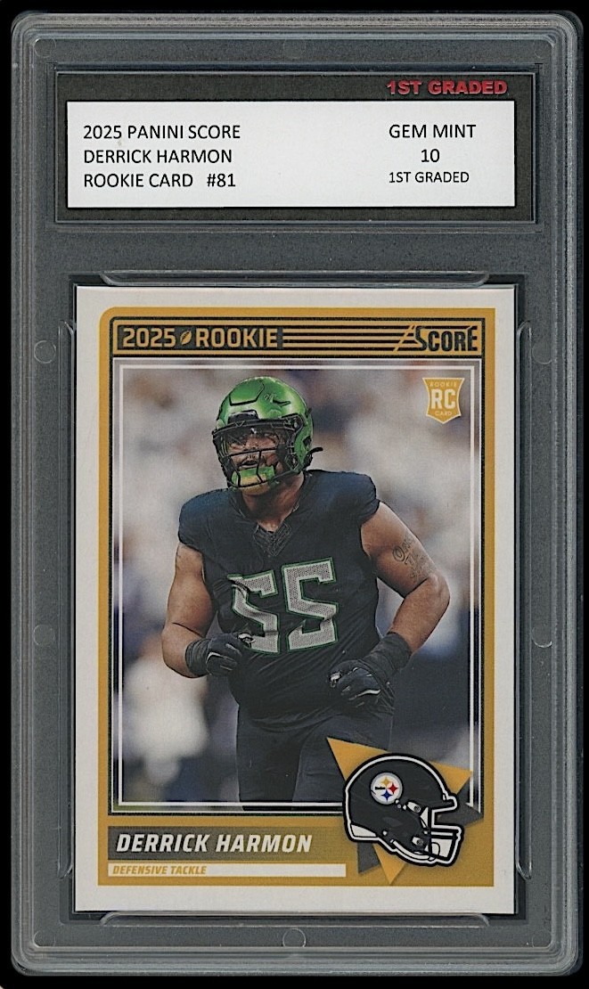 Derrick Harmon 2025 Panini Score Pittsburgh Steelers Rookie Card 1st Graded 10