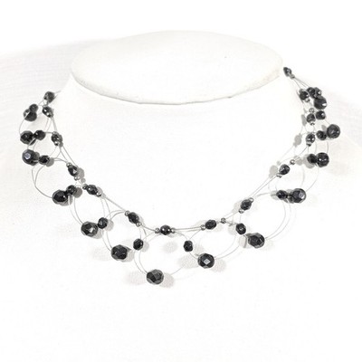 Robert Rose Gray Faceted Glass Bead Wire Choker Necklace Gothic Romantic 17''
