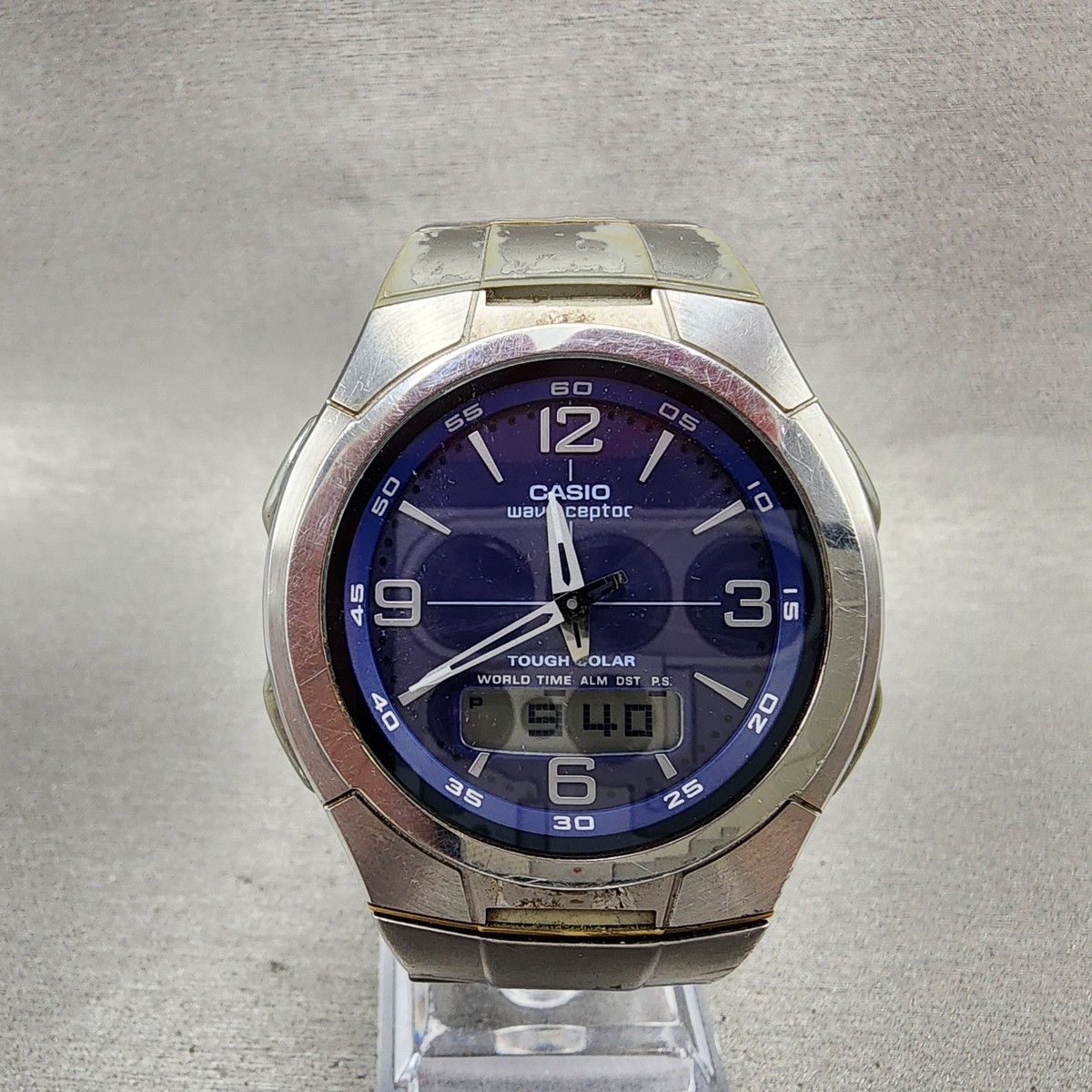 Casio Wave Ceptor WVH-100J Watch Men 42mm Blue Dial Analog Digital