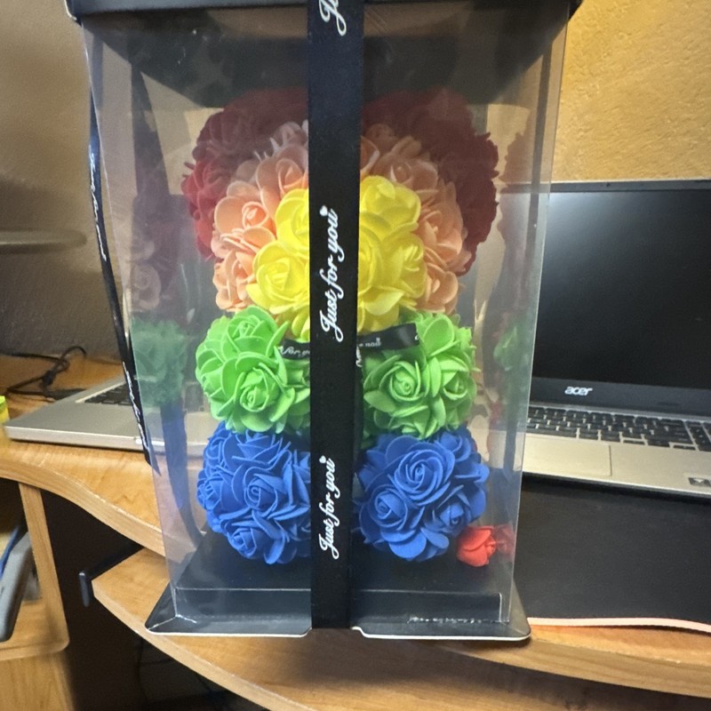 Multicolor Artificial Rose Flower Arrangement & Centerpiece in Clear Gift Box