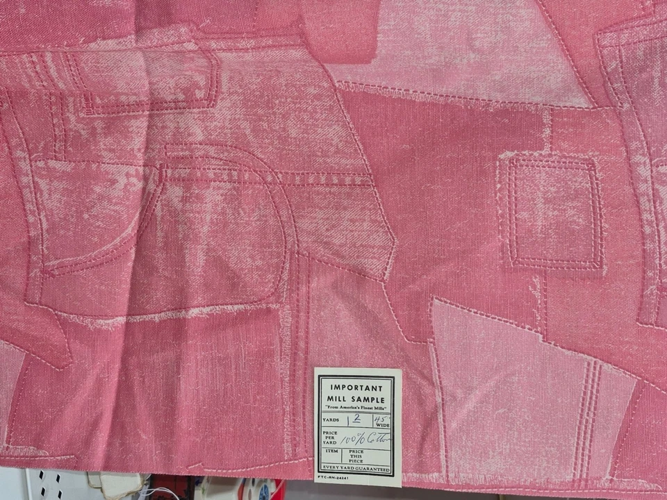 Vintage Pink Denim Patchwork Cotton Fabric Sample 44" x 54" - Image 2 of 4