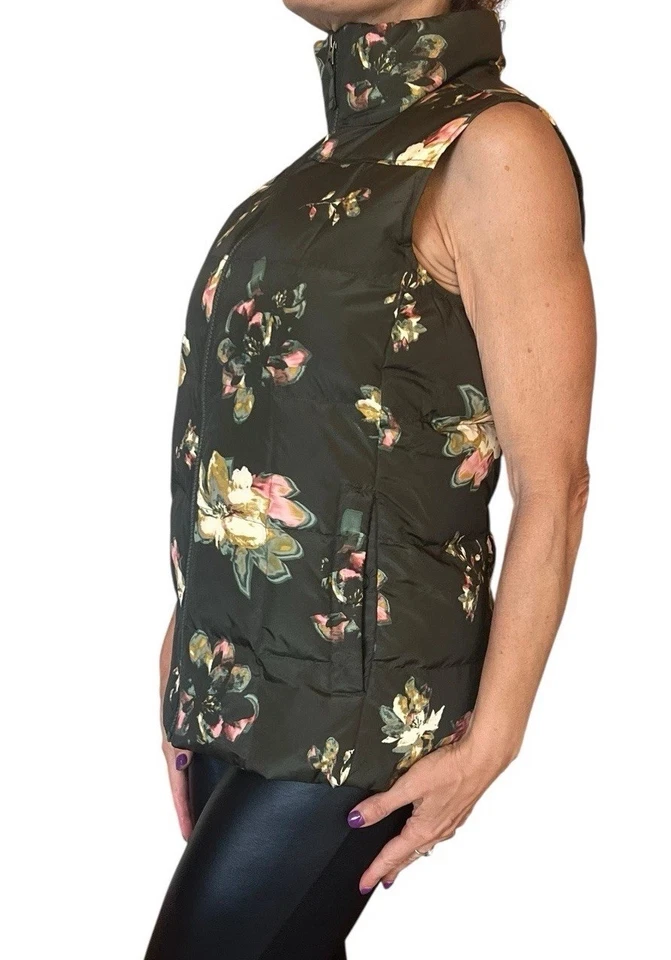 Lands End Womens Size 2-4 XS Flower Duck Down Fill Insulated Puffer Vest Jacket - Image 3 of 4
