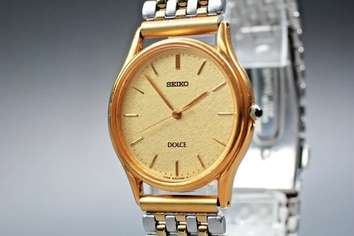1997 Vintage SEIKO Dolce 8J41-6100 Quartz Gold Round Men's Watch with New Batt.