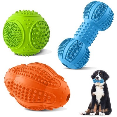 Dog Chew Toys 3 Pack - Tough Rubber for Aggressive Chewers