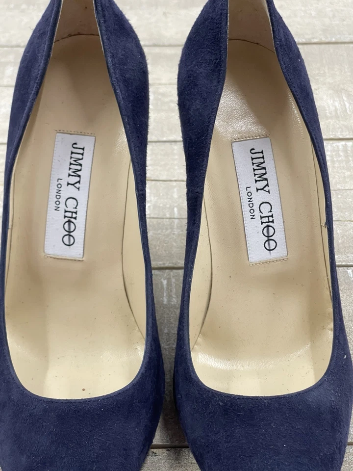 New Jimmy Choo Romy 85mm Suede Pump Heels In Navy Size: 35.5 (US 5.5) - Image 3 of 4