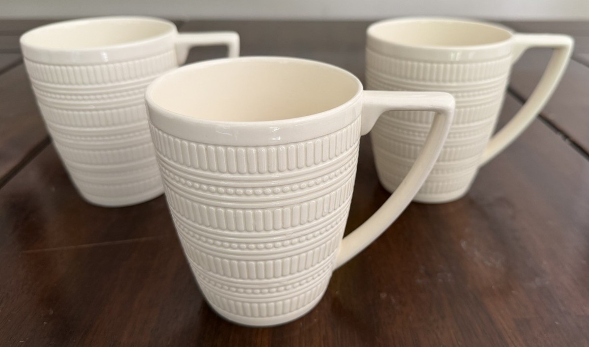 Set of 3 Wedgwood Jasper Conran Cream Impressions Coffee Mugs Cups