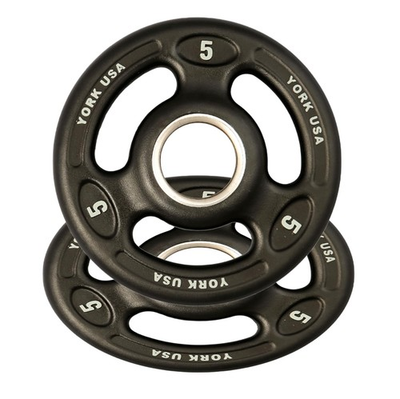 #ad #ad York Barbell 2 G2 Olympic Weight Plates 5lb Pair Urethane Coated 3 Grip Plates $117.10