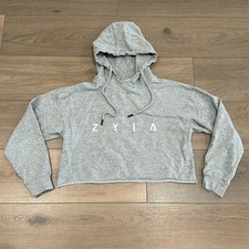 ZYIA ACTIVE Heathered Gray Raw Edge Cropped Pullover Cotton Gym Hoodie Size XS