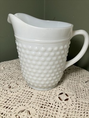 Vintage Hobnail Pitcher White Milk Glass 8  Anchor Hocking Ice Tea Lemonade
