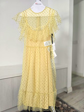 RED VALENTINO Yellow Glitter Tulle A-Line Flutter Sleeve Dress NWT EU 38