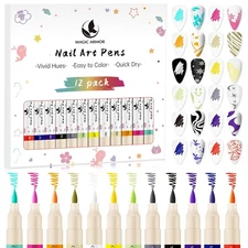 12 Colors Nail Art Pens Set, 3D Acrylic Paint Nail Polish Pens for Drawing &Dott