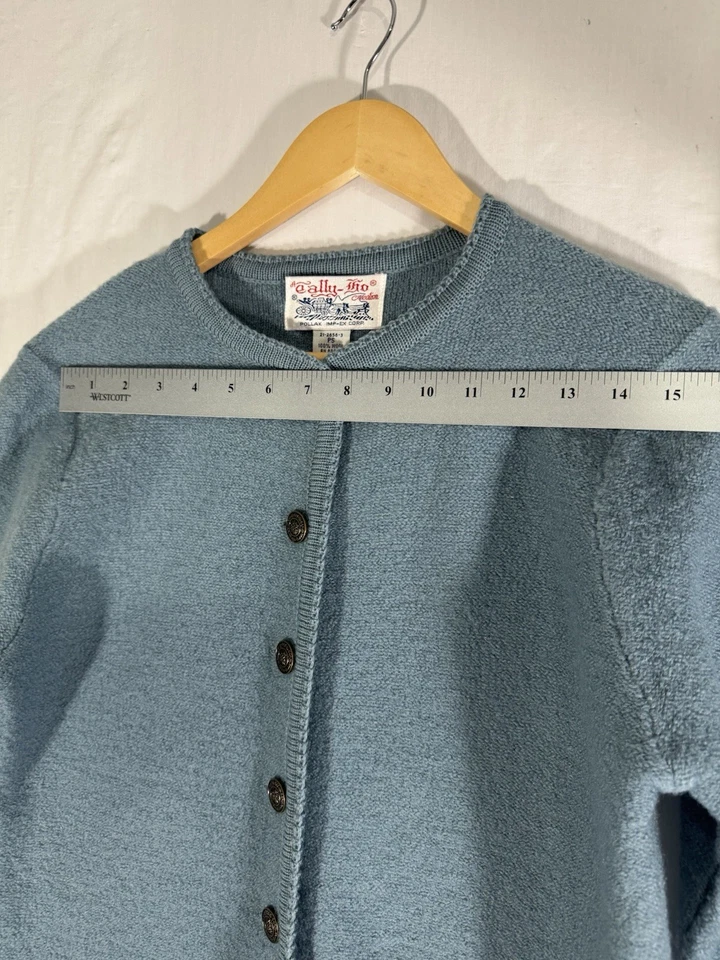 Suéter Cárdigan Vintage Tally Ho Para Mujer PS Verde Salvia Lana Tejido con Cable Clásico Foto 3 de 4