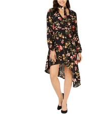 Project 28 Womens Choker Asymmetrical Dress, blackfloral, M