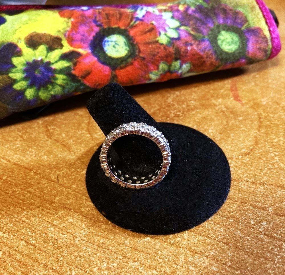 DIAMONIQUE 2 ROW 1.5CTS STERLING SILVER  5MM ETERNITY BAND RING SZ 7