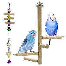Bird Perch Stand Toy Natural Wood Rotating Balls Parakeet Cockatiel Conure