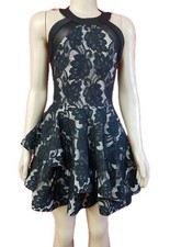 Trac High Neck Fit & Flare Nude Black Lace Laywred Dress Woman's Size M #CB5