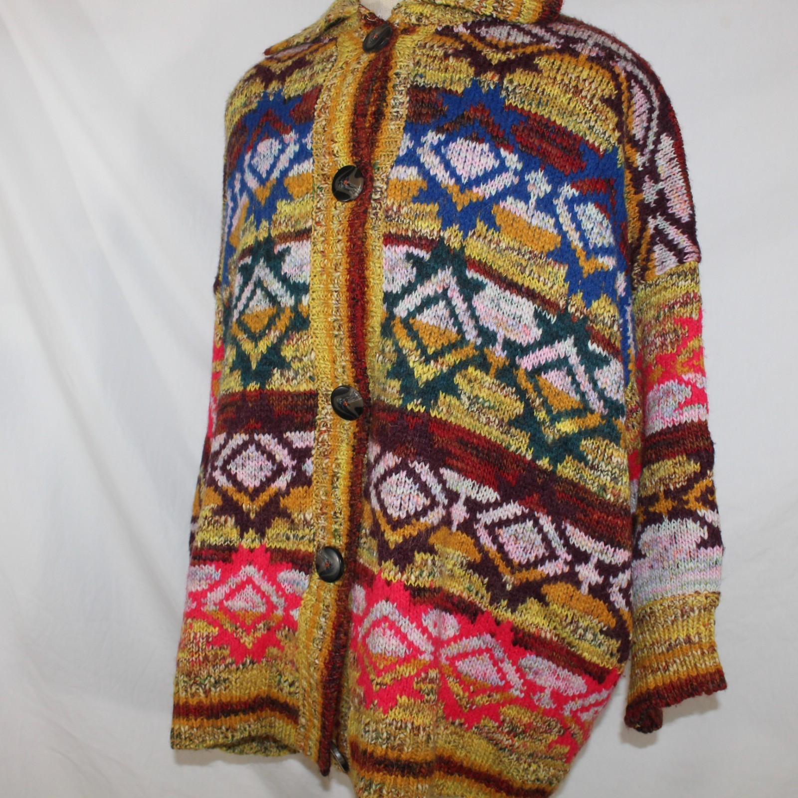 Free People Womens Sz M/L Fair Isle Of The Skye Button Cardigan Sweater Coat image 2