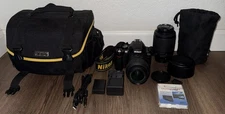 Nikon D60 10.2MP Digital Camera Kit 18-55mm / 55-200mm lenses batt / charger  +