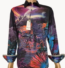 NWT 328 ROBERT GRAHAM ALPHA PRIME COTTON SHIRT MULTICOLOR PRINTS EMBROIDERY XL