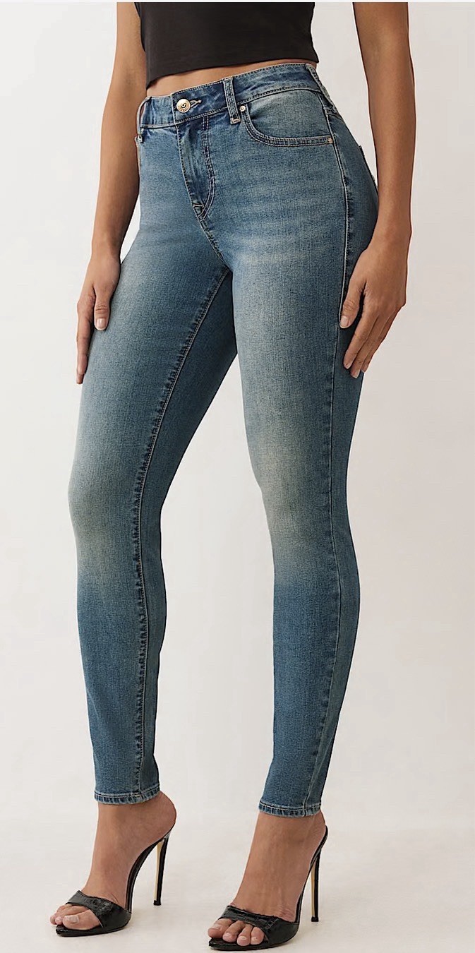 True Religion Jennie Curvy Crystal SN Mid Rise Super Skinny 30 Light Wash NWT💚
