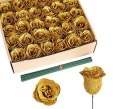 Gold Roses,30PCS Glitter Roses Bouquet Artificial Roses with Stems for Weddin...