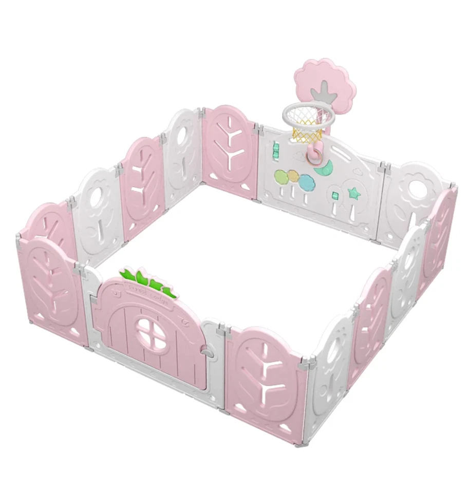 NUEVO Rosa 14 Paneles Plegable Bebé y Mascotas Parque Infantil Centro de Actividades con Cerradura Puerta Foto 2 de 4