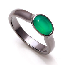 Green Onyx Oval Ring 925 Sterling Silver Black Oxidized Jewelry For Lovers