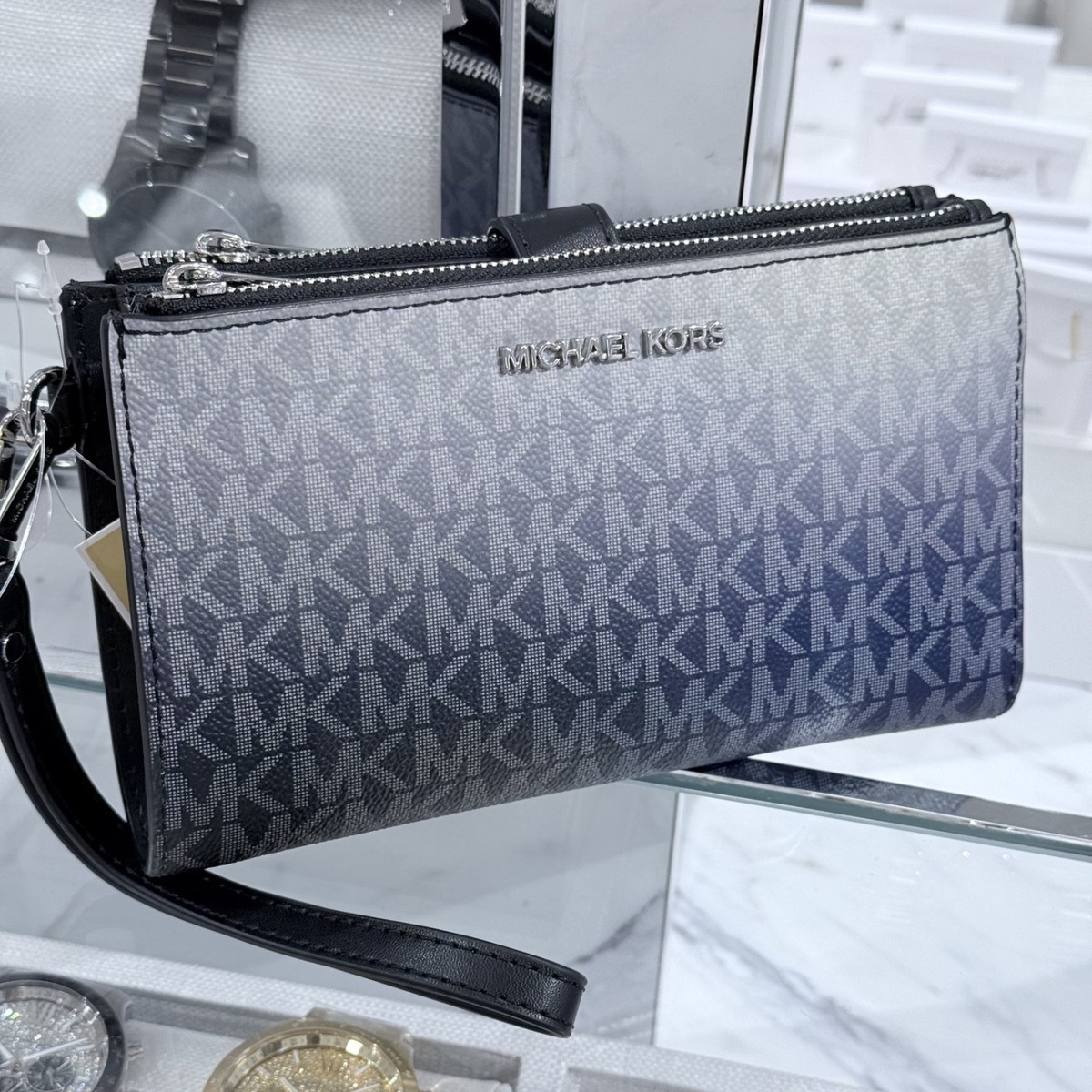 Michael Kors Jet Set Travel Double Zip Wristlet Wallet MK Logo