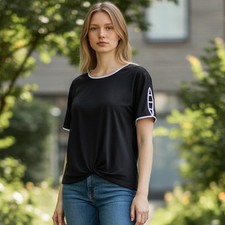 Est. 1946 Womens Top Womens 18/20W Black/White Keyhole Slv Office Career Church