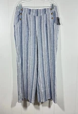 NEW Counterparts Pants Women Sz 14 Blend Wide Leg Striped Coastal Beachy Vacay