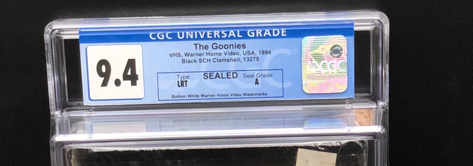 The Goonies (1985) - 1994 VHS - CGC 9.4 - SEALED - Black Clamshell - Watermarked - Image 3 of 4