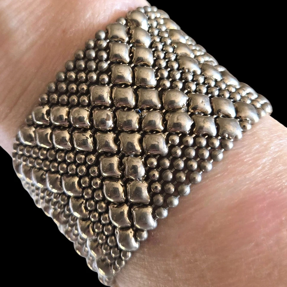 Brazalete brazalete antorcha de cadena de bola de metal fundido artesanal vintage años 70 fusionado en zig zag Foto 2 de 4