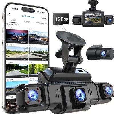 360 View 4 Channel Dash Cam Front and Rear Left Right Inside Camera for Cars,...