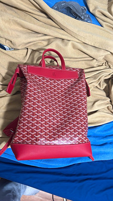 Goyard Red Goyardine Medium Backpack Top Handle Zip Closure Adjustable Strap