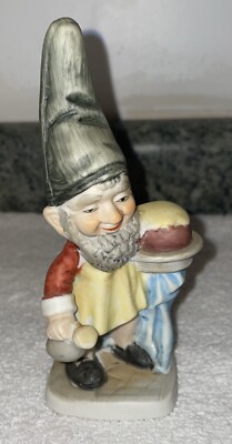 Vintage Brinns Hand Painted Ceramic Baker Gnome Figurine 5.5'' Made in Taiwan