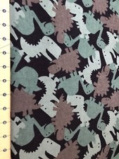 Dinosaurs Green and Brown Flannel Fabric Sold By The Yard 1842