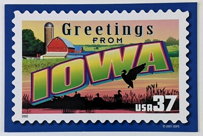 2001 Greetings From Iowa Large Letter Modern USPS Stamp Postcard Des Moines IA