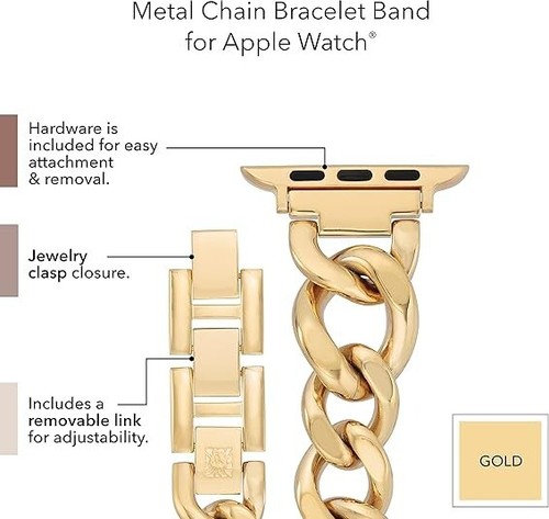 Anne Klein Fashion Chain Bracelet For Apple Watch Gold 38/40/41MM - Zdjęcie 2 z 4