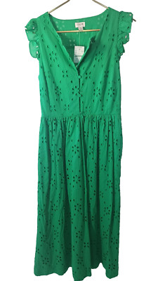 J Crew Mercantile Dress Womens Eyelet Lace Kelly Green Button Front - Size 2