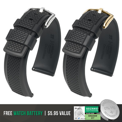 HIRSCH Accent Premium Caoutchouc Watch Band-Black-Waterproof - QR+Bonus Battery