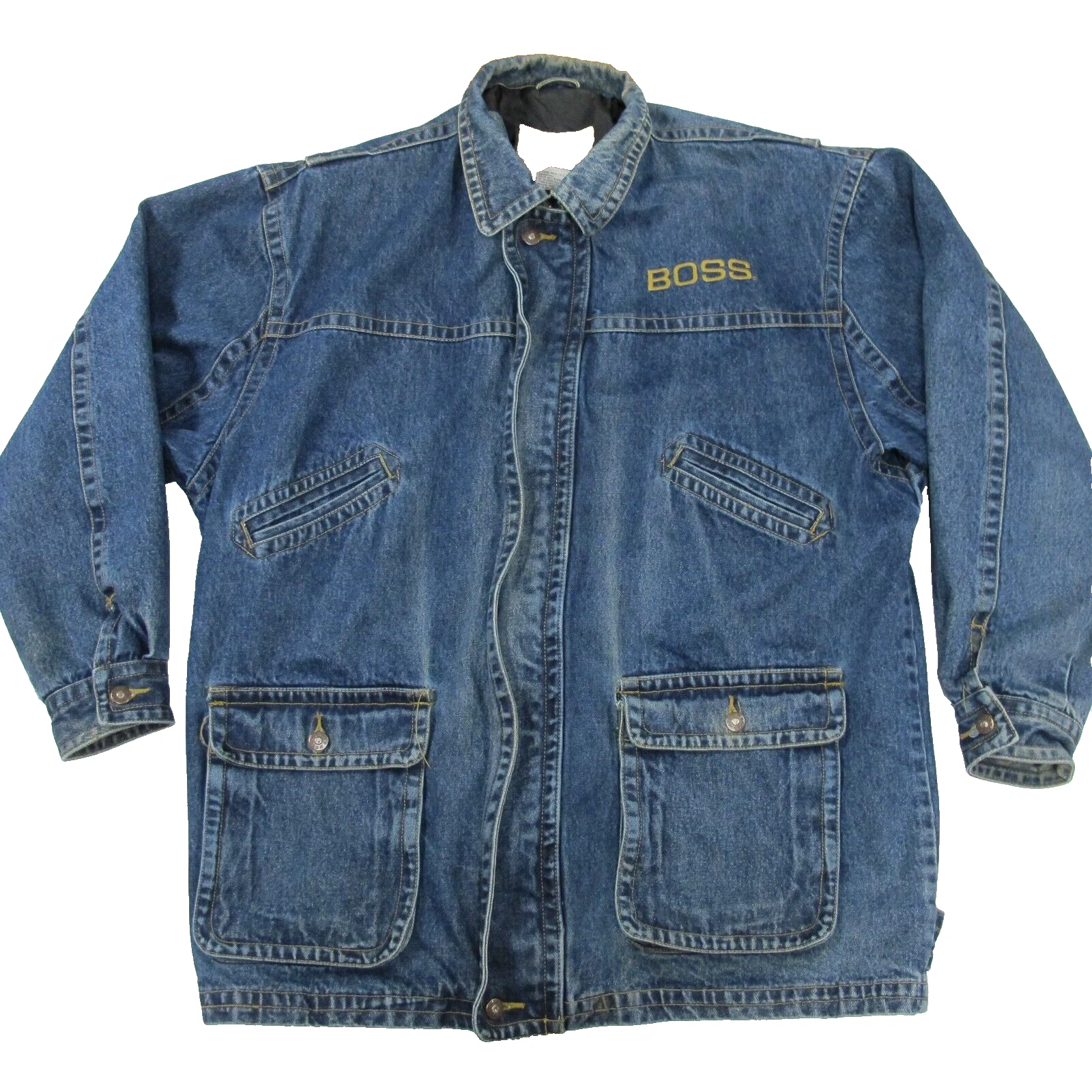 Vintage Hugo Boss Chore Jacket Mens XL Blue Denim 90s Hong Kong Hip Hop Barn