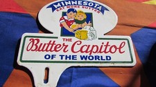 Vintage Porcelain Paint Minnesota Butter Capital License Plate Topper